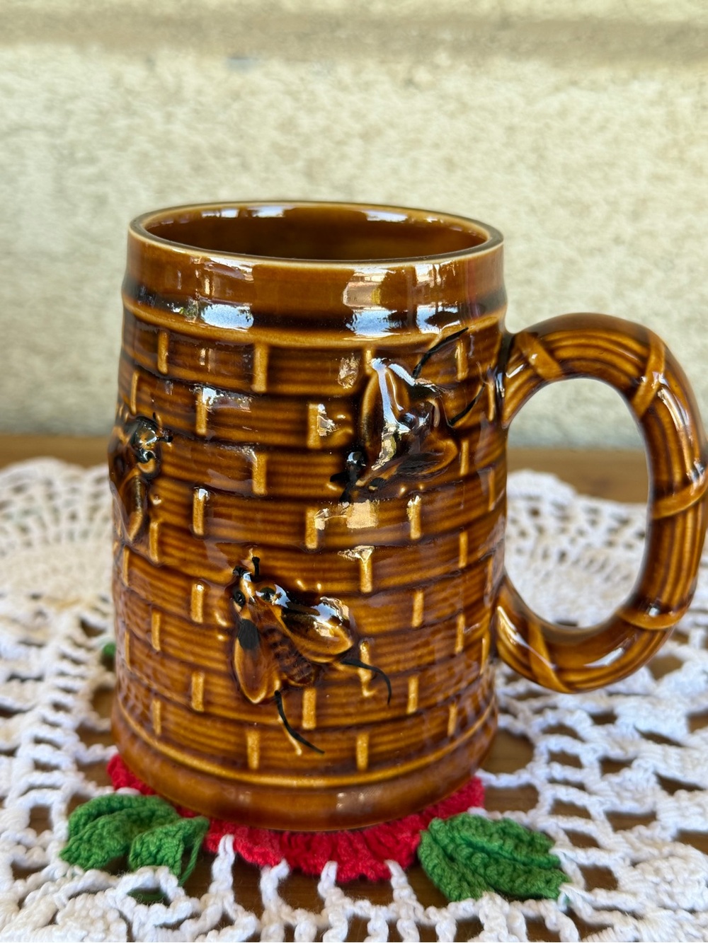 Brown Ceramic Bee Relief Mug - Home Dining